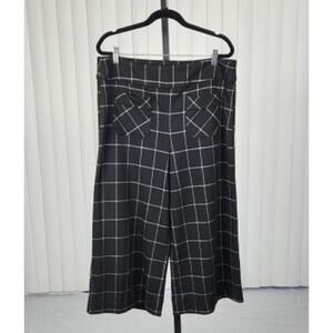 Eva Franco Cropped Wide Leg Pants High Rise Windowpane Stripes Black White Sz 10